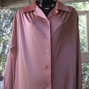 Vintage 1970 Poly Apricot Peach Solid Blouse 14